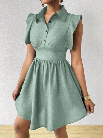 Women's Summer Casual Solid Color Ruffled Waist Sleeveless Dress