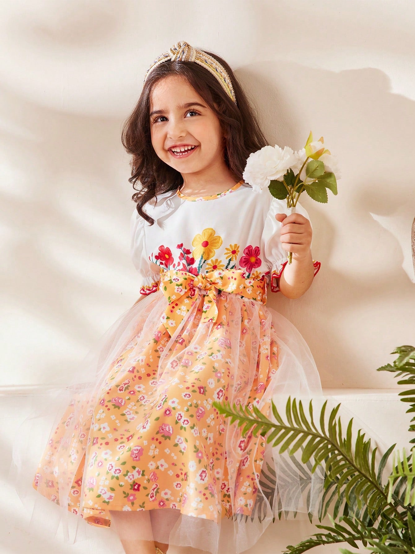 Young Girl Countryside Printed Embroidery Holiday Dress, Summer