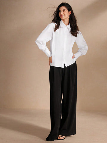 Deconstructed Design Women's White Long Sleeve Shirt With Textured Fabric