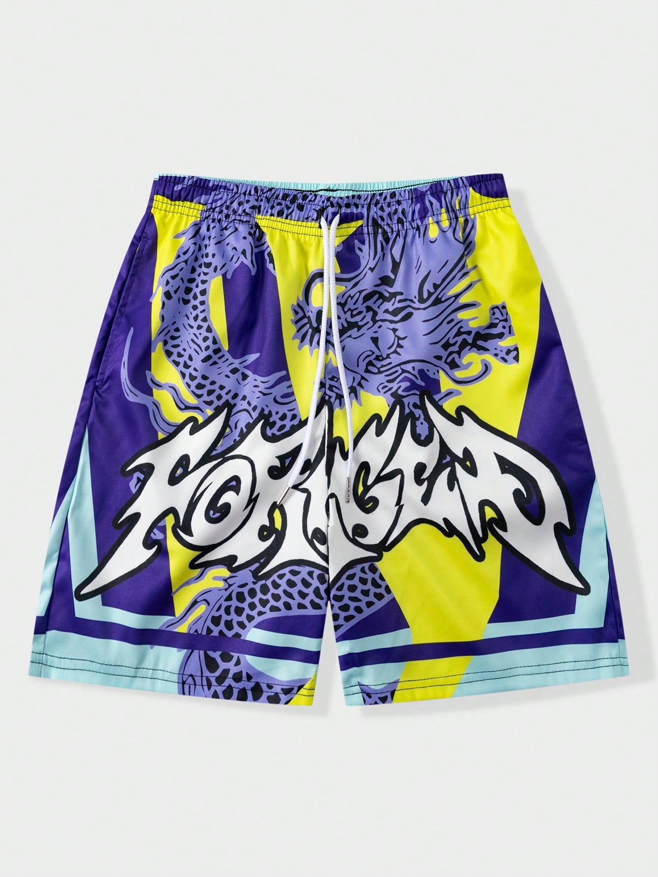 Men's Dragon Printed Shorts, Suitable For Daily Wear In Spring And Summer