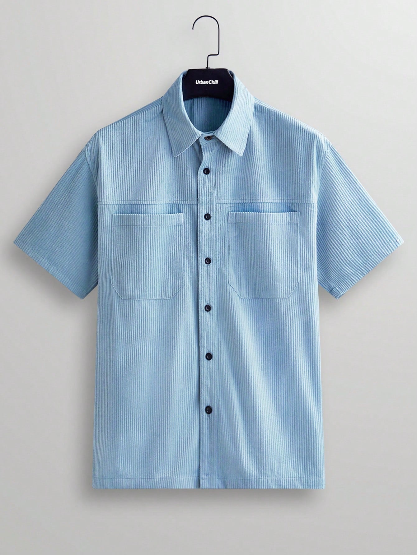 Men Solid Color Simple Style Short Sleeve Woven Casual Shirt For Daily Wear