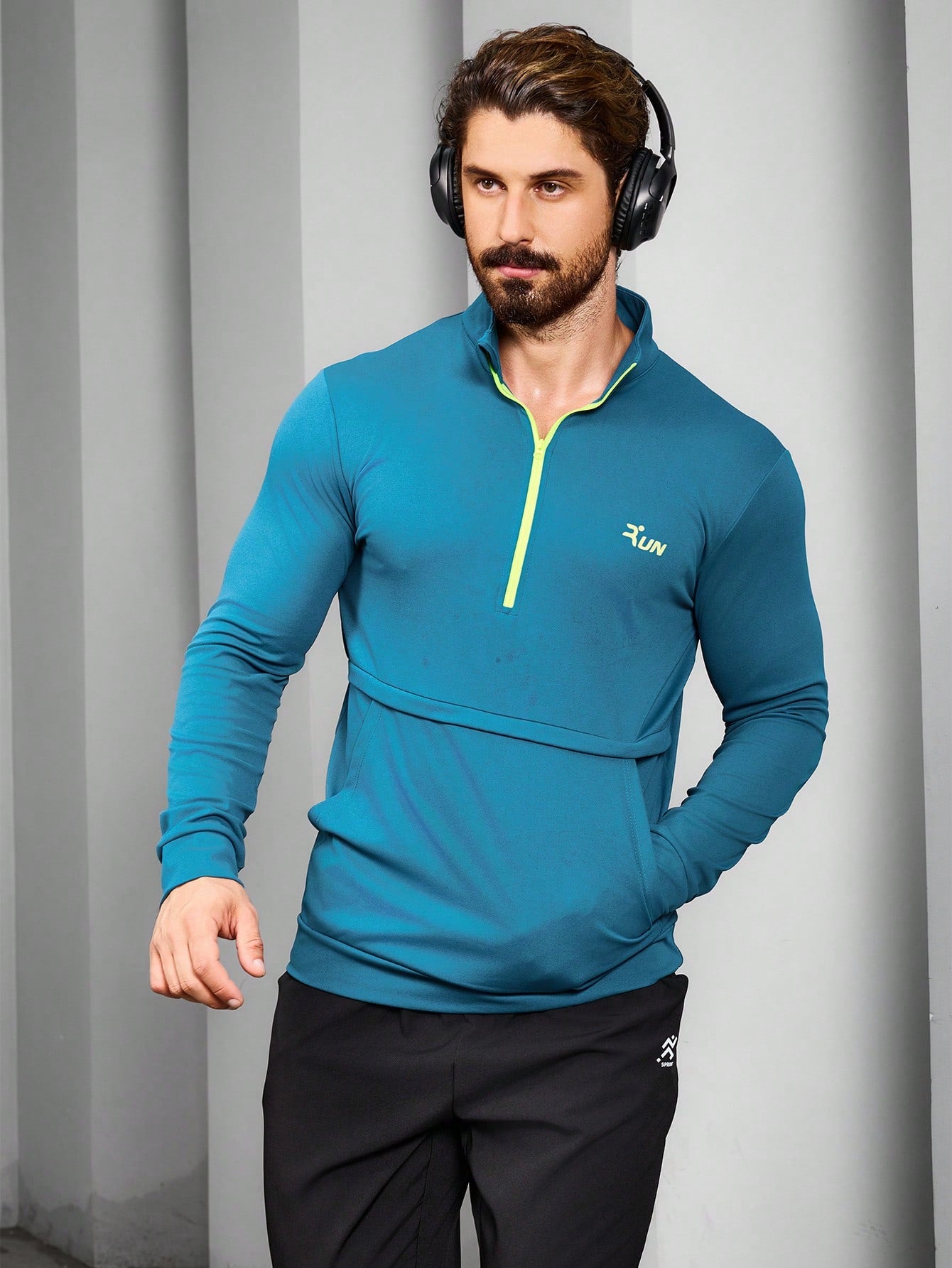 Men's Solid Color Simple Zipper Long Sleeve Sports Jacket Workout Tops