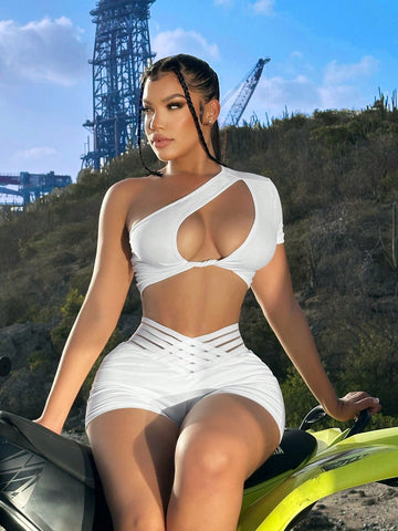 Women's Sexy Irregular Cutout White Top For Summer