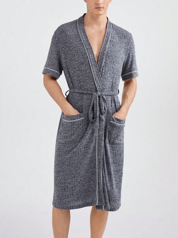 Men Solid Color Simple Style Bathrobe For Daily Wear