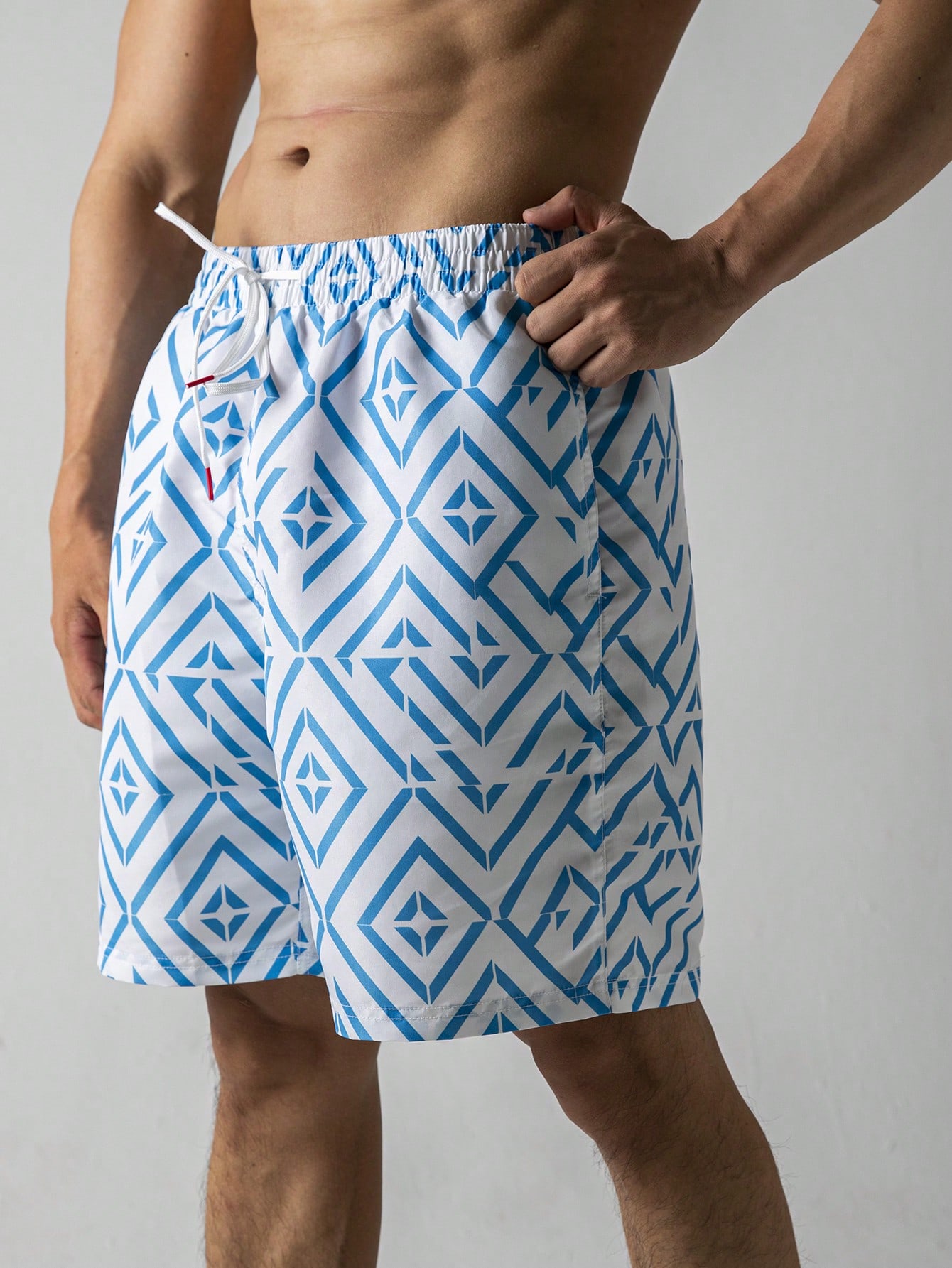 Men's Summer Allover Print Drawstring Casual Beach Shorts With Pockets