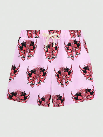 Men's Anime Printed Drawstring Shorts, Suitable For Daily Wear In Spring And Summer