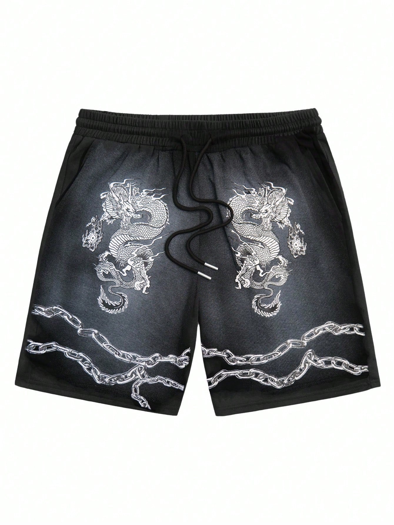 Men's Dragon Printed Shorts, Suitable For Daily Wear In Spring And Summer