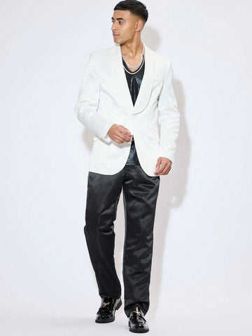 Men's Casual Solid Color Shawl Collar Suit Two Piece Set With Long Coat And Pants