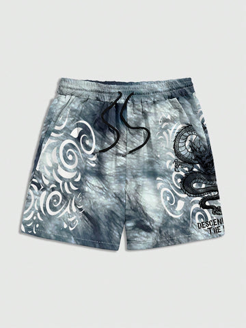 Men's Printed Woven Drawstring Shorts, Suitable For Daily Wear In Spring And Summer