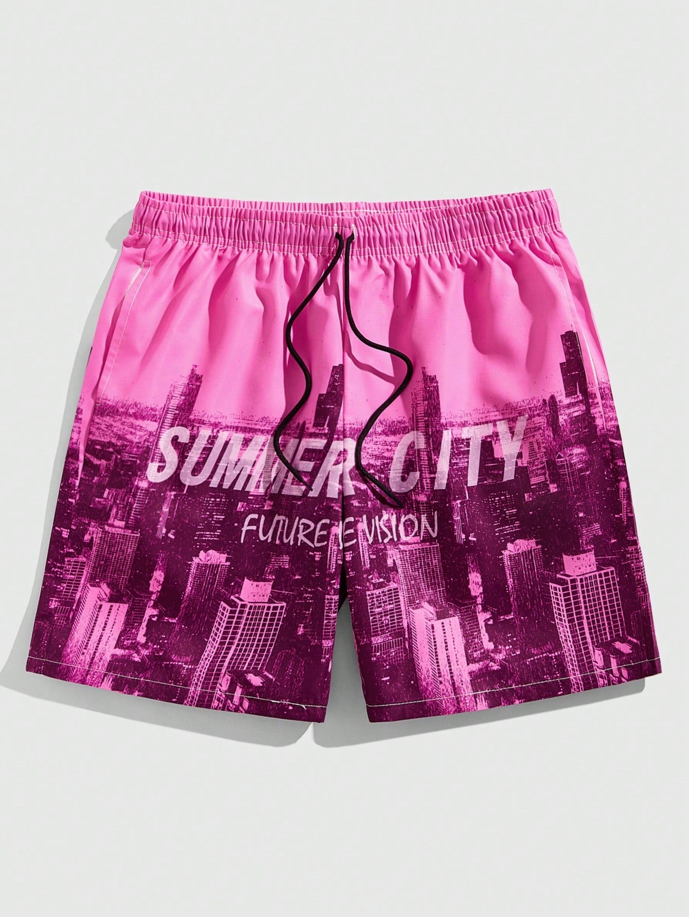 Men's Summer Casual Drawstring Waist Shorts With City Letter Print