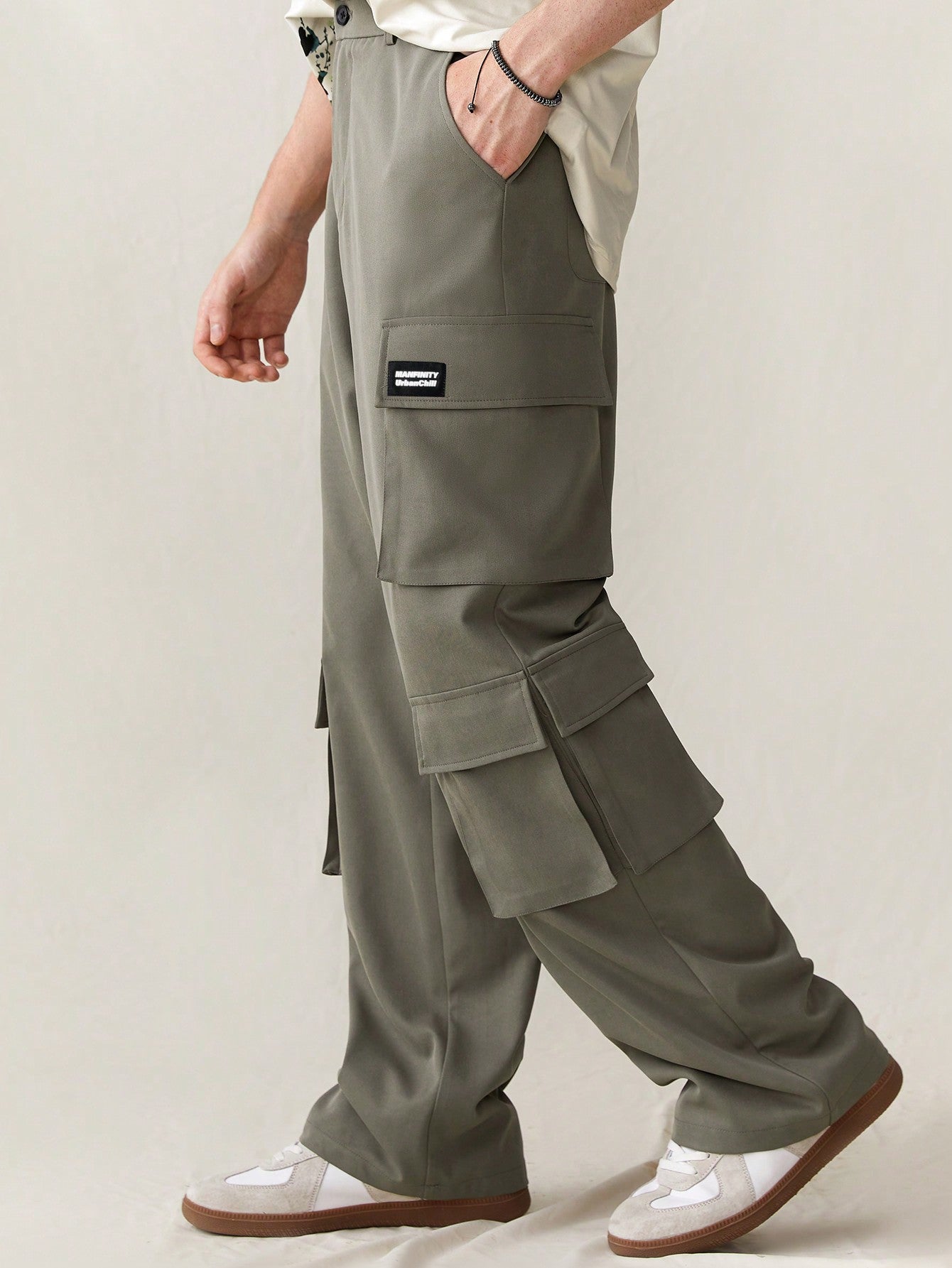 Solid Color Woven Casual Pants With Pockets Cargo In My Era Olive Green Going Out Boyfriend Gift