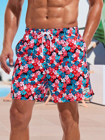 Men's Fashionable Printed Swim Trunks For Beach & Vacation, Summer