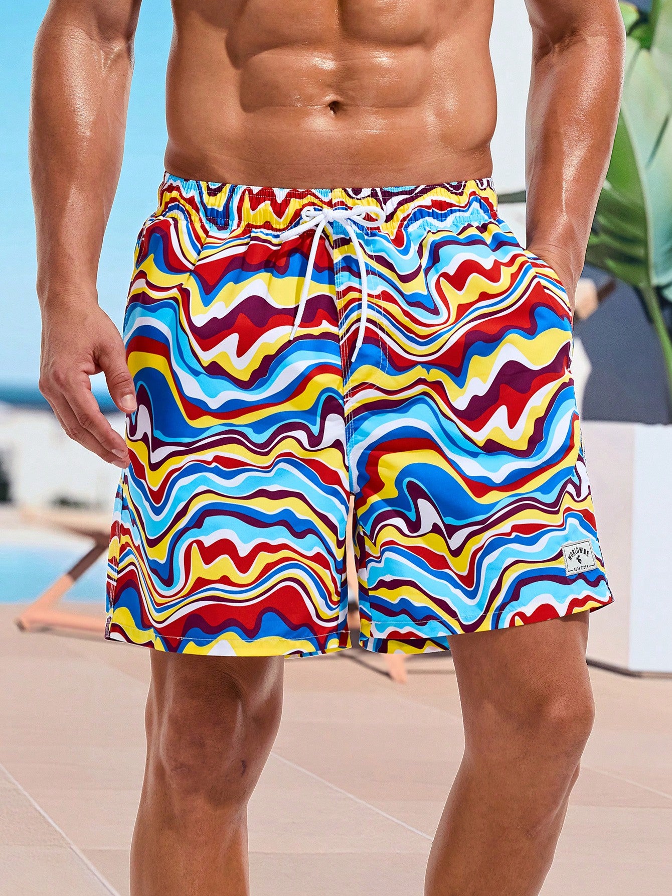 Men's Summer Holiday Random Print Drawstring Waist Beach Shorts