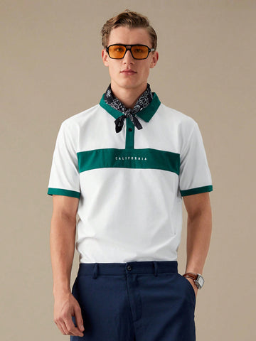 Men Letter Graphic Contrast Trim Polo Shirt