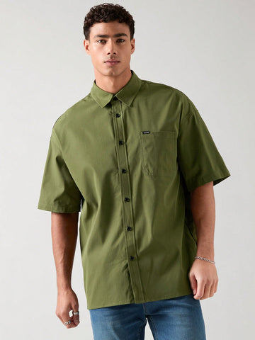 Men's Summer Casual Short Sleeve Woven Shirt With Pocket, Loose Fit