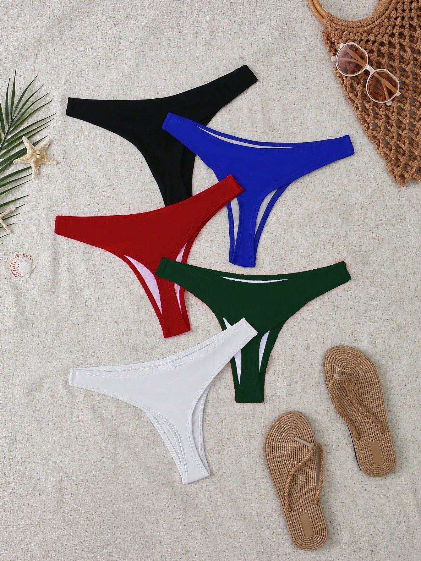 Solid High-Cut Triangle Bikini Bottoms