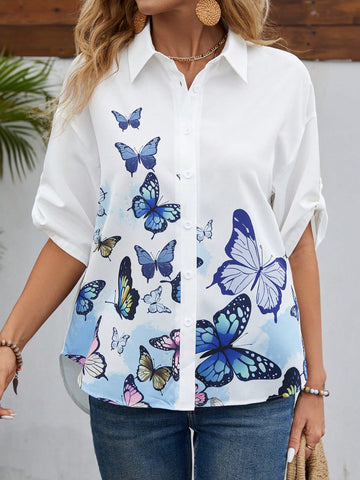 Women's Casual Butterfly Printed Shirt For Summer