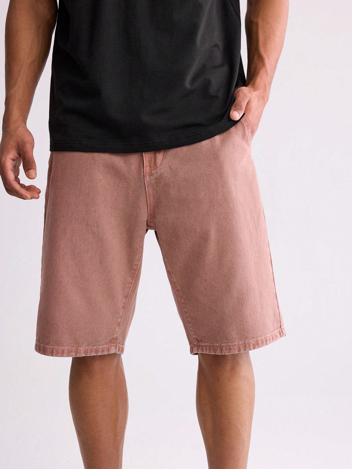 Men's 90s Oversized Style Denim Short In Washed Pink