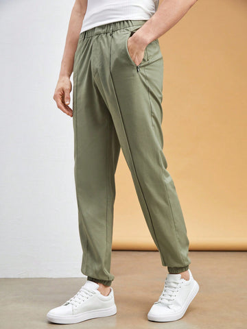 Men's Woven Long Mid-Waist Straight-Leg Casual Trousers, Joggers, Perfect For Everyday Wear, Suitable For Spring And Summer