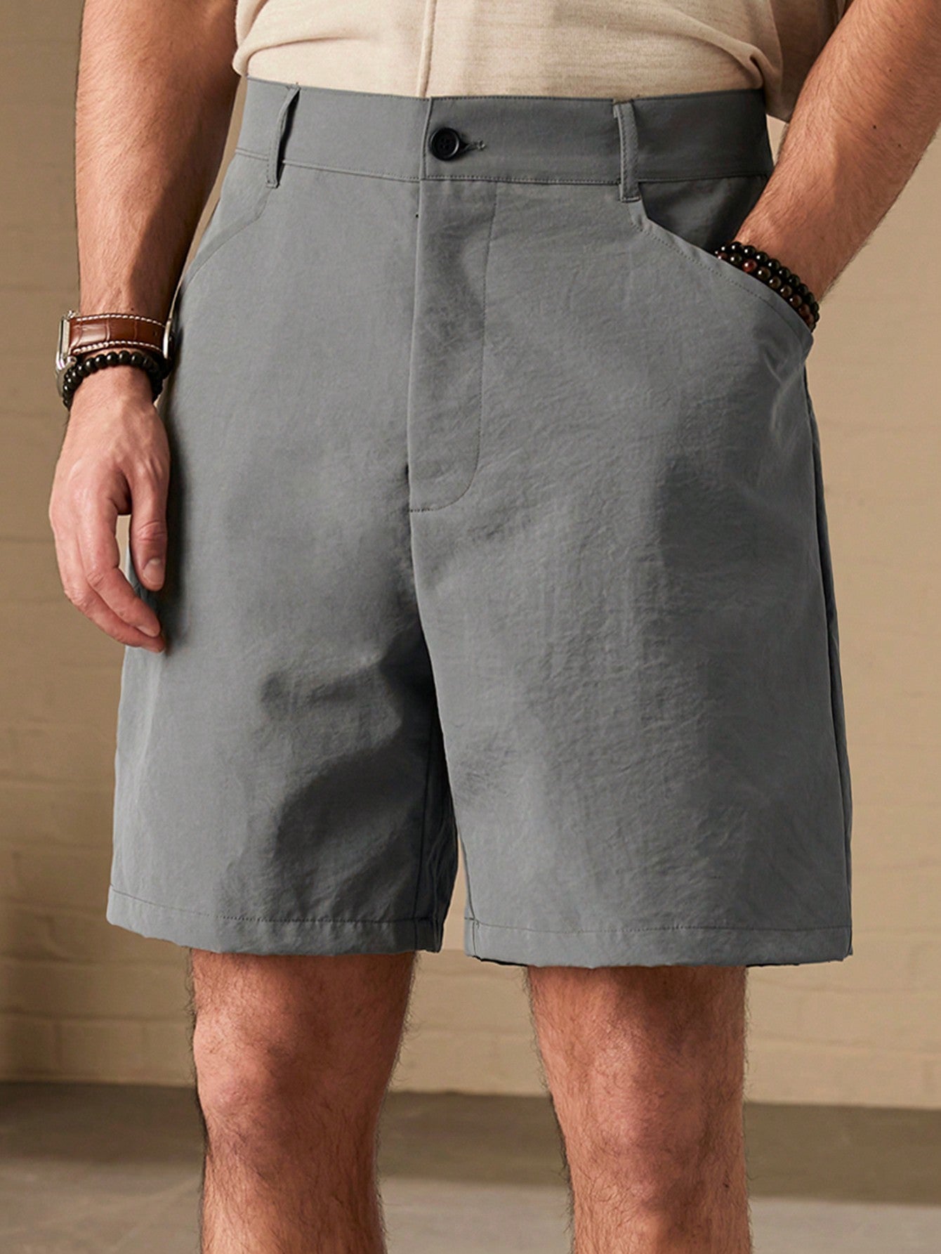 Men Solid Color Loose Fit Casual Shorts With Pockets, For Daily Wear