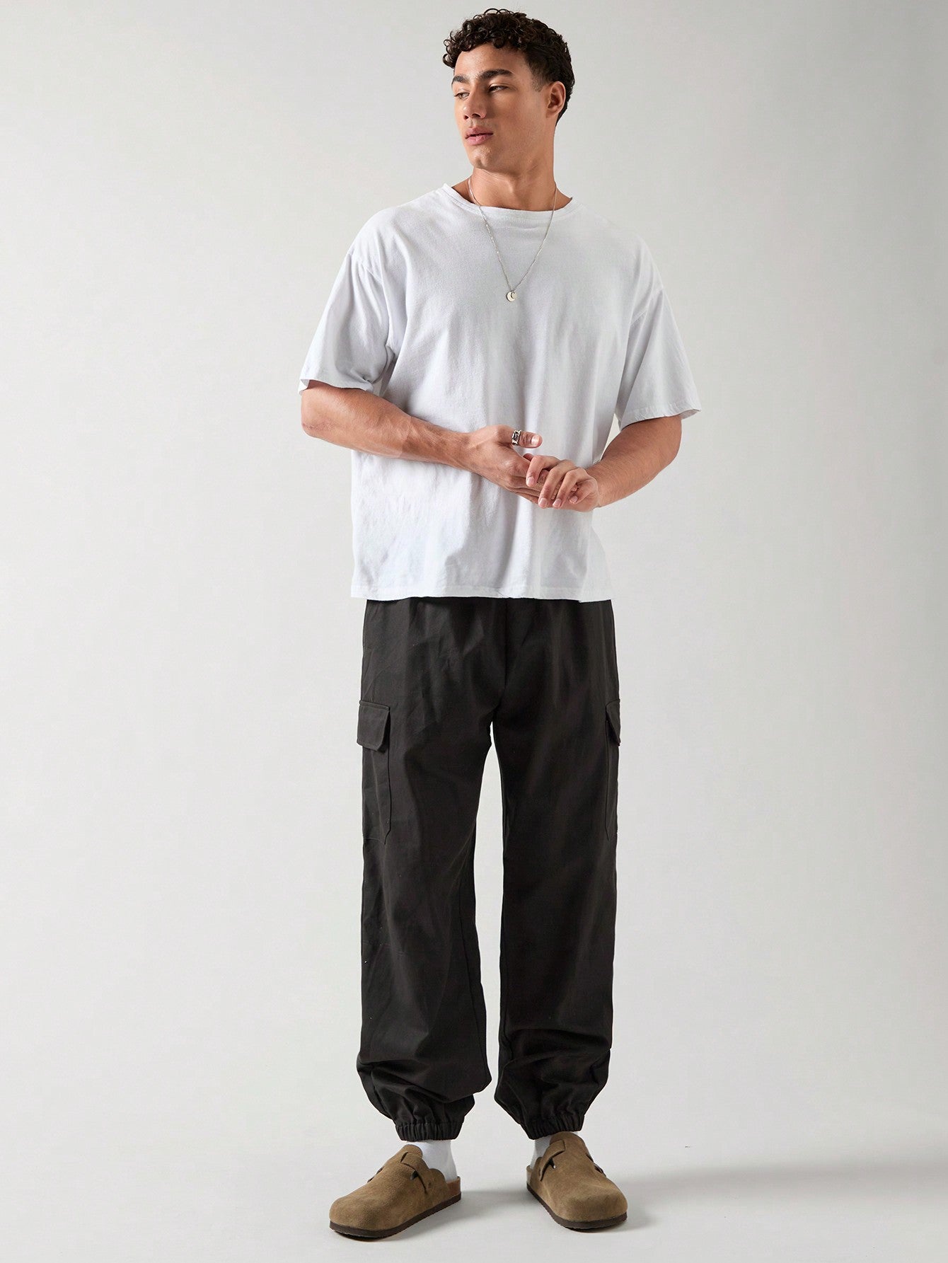 Men's Solid Color Workwear Style Woven Casual Jogger Pants With Pockets Cargo Era Plain Black Going Out Friends