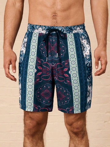 Men Light Breathable Beach Summer  Patterned Boho Shorts, Perfect For Vacation And Travel