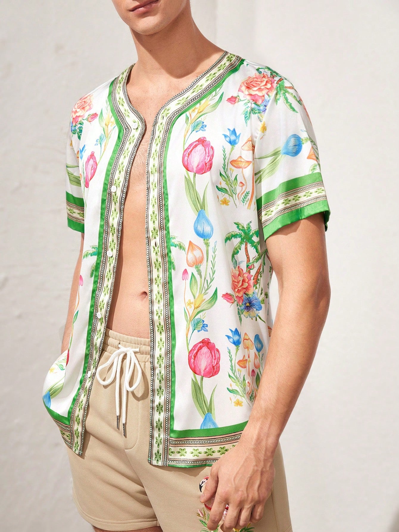 Men's Beach Outfits, Lightweight Breathable Woven Casual Hawaiian Shirt With Floral And Botanical Patterns For Surfing And Beach Party