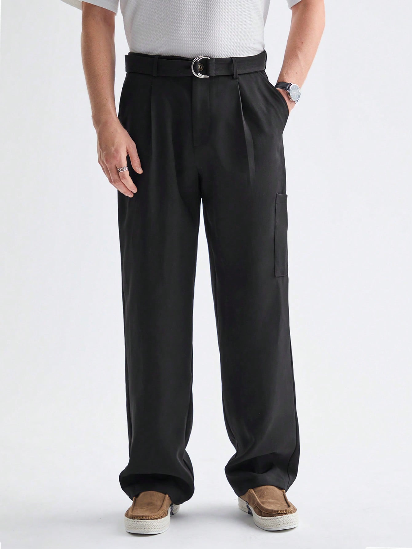 Men's Woven Casual Solid Color Pleated Straight Pants