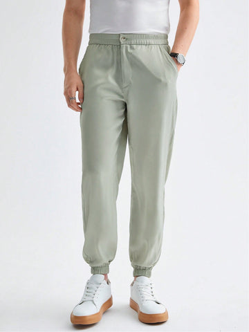 New Men's Solid Color Woven Casual Jogger Pants