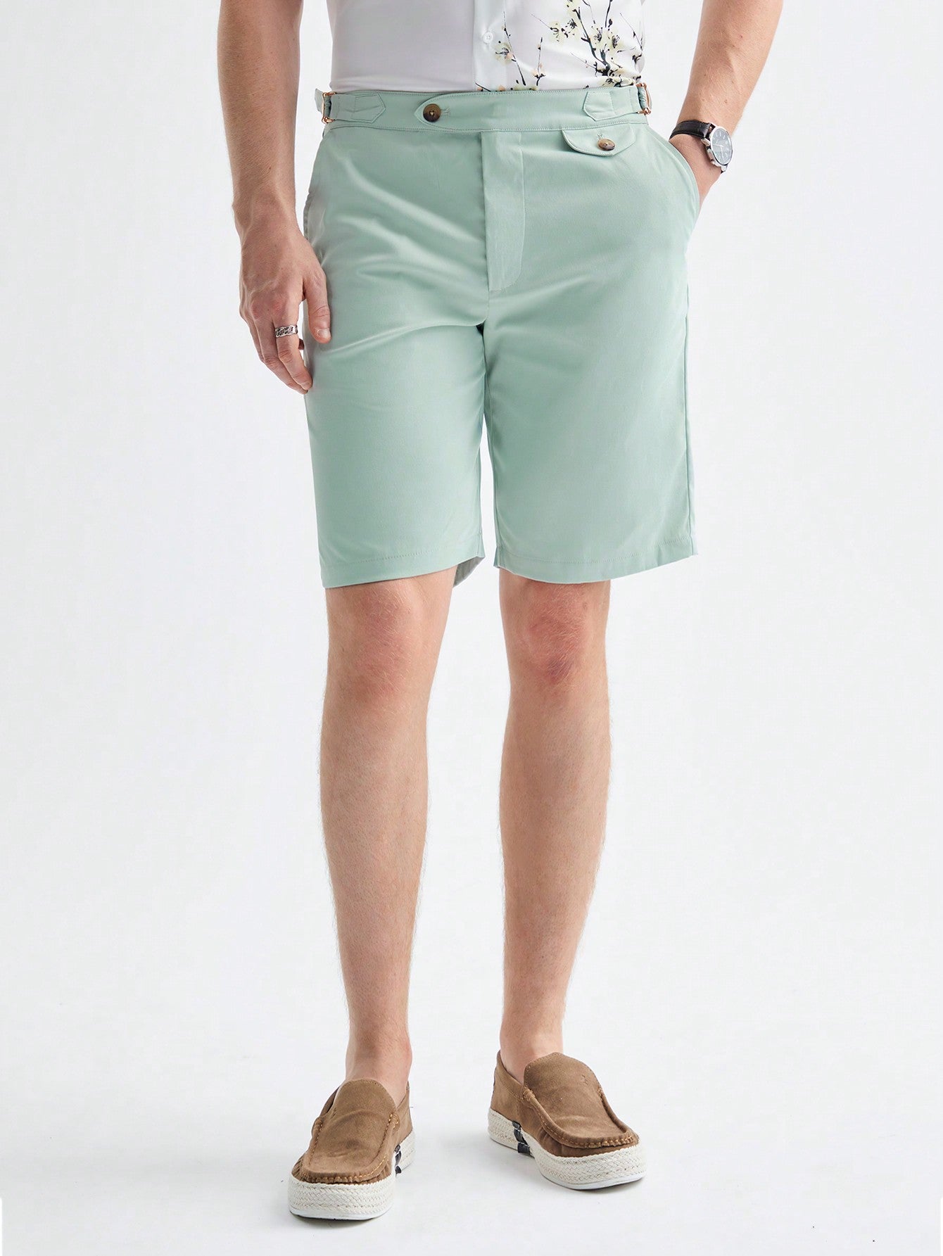 Men's Woven Short Body Straight-Leg Knee-Length Casual Shorts, Suitable For Daily Wear In Spring And Summer