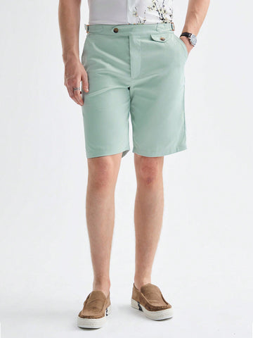 Men's Woven Short Body Straight-Leg Knee-Length Casual Shorts, Suitable For Daily Wear In Spring And Summer