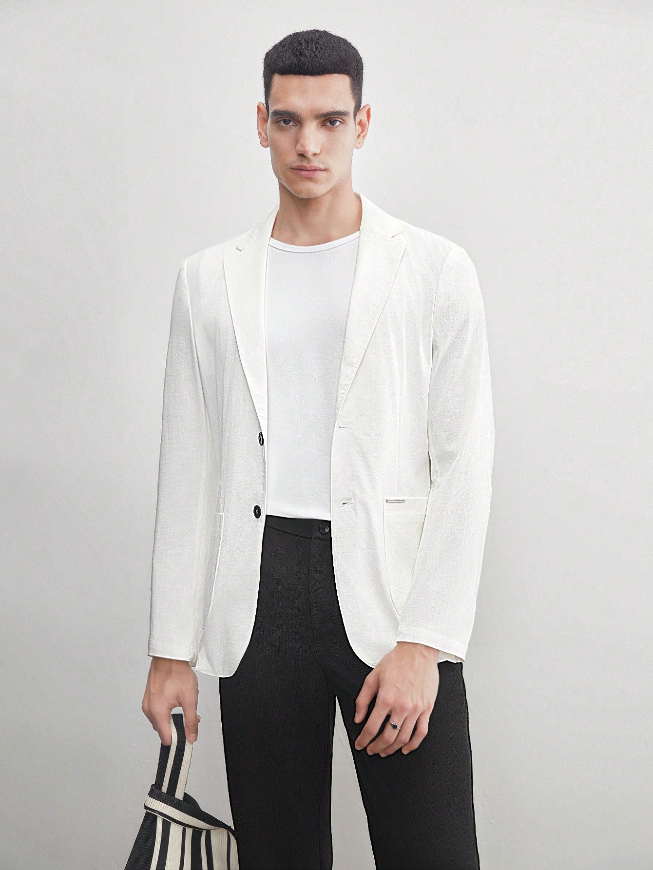 Linen-Like Men's Old Money Style White Solid Woven Blazer For Summer