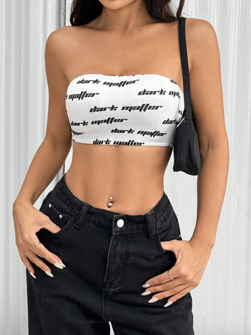 Women's Summer Letter Print Crop Top With Slim Fit