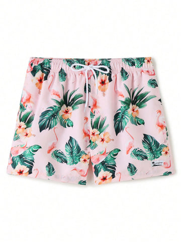 Men Vacation Style Loose Fit Tree Leaf Printed Summer Beach Shorts