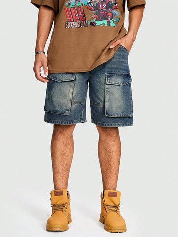 Men's Summer Casual Washed Denim Cargo Shorts