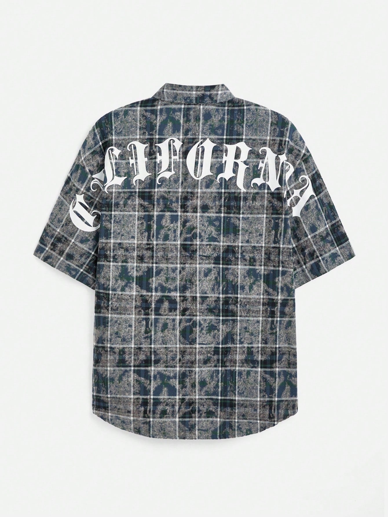 Men Spring/Summer Casual Tie-Dyed Grid Pattern Letter Printed Short Sleeve Shirt