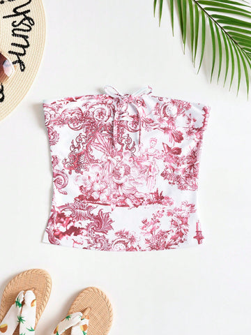 Ladies' Floral Print Bandeau Top, Perfect For Vacation