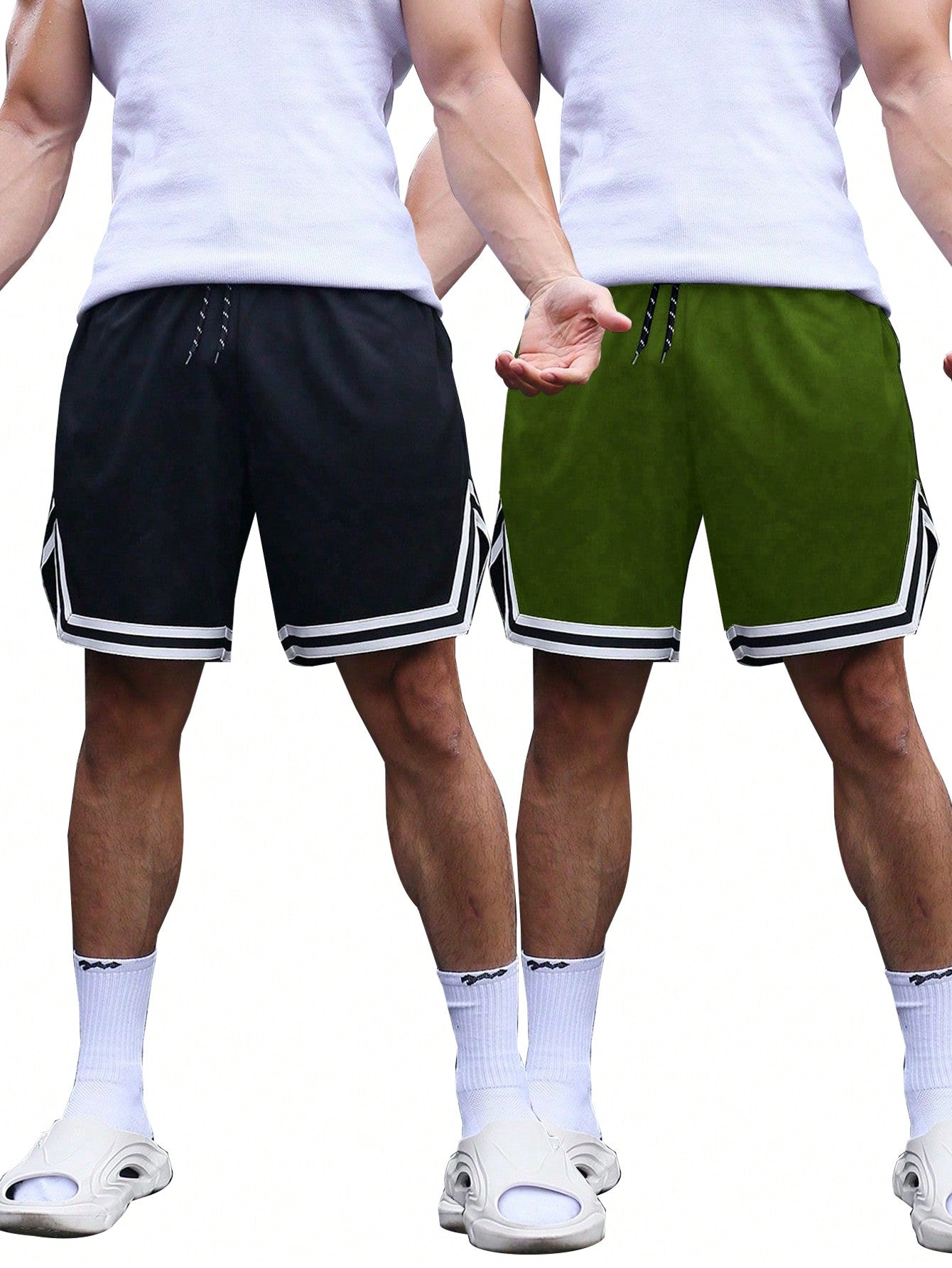 Men's Color Block Striped Drawstring Waistband Athletic Shorts With Woven Tape Detail, Summer Jogger Shorts