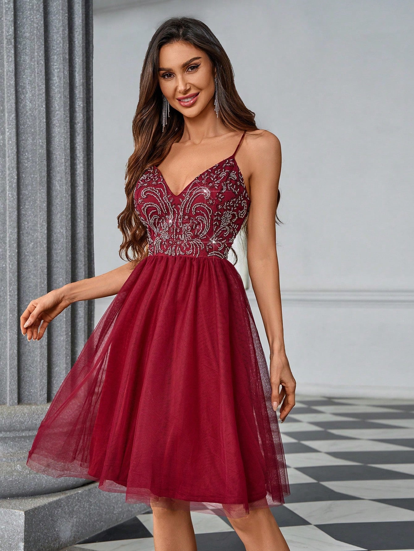 Sequin Patchwork, Princess Dress Style, Sling Women's Cocktail Dress