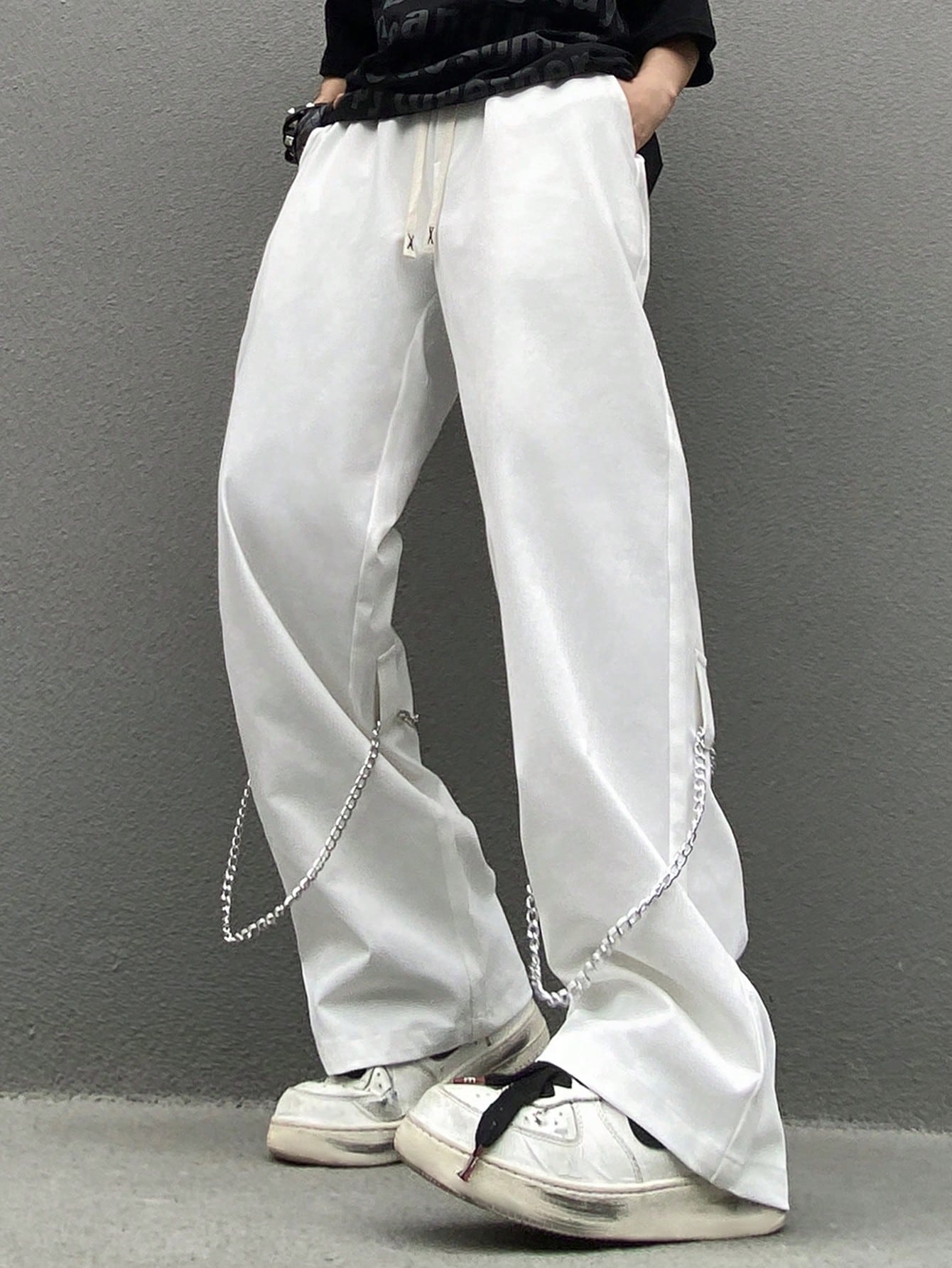 Men's Straight Wide Leg Casual Pants With Drawstring Waist And Pockets