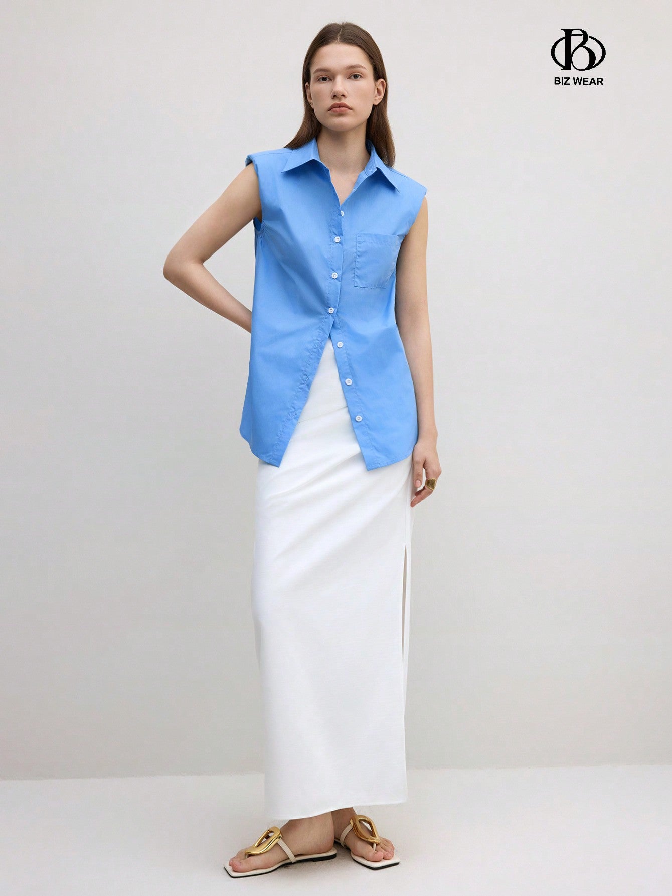 Women's Solid Color Front Button Sleeveless Shirt