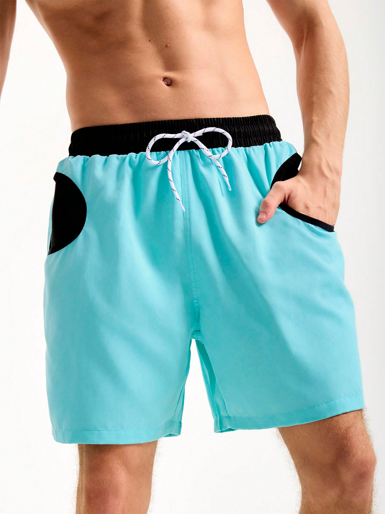 Men's Casual Beach Shorts, Loose Fit, Drawstring Waist, Color-Block Design