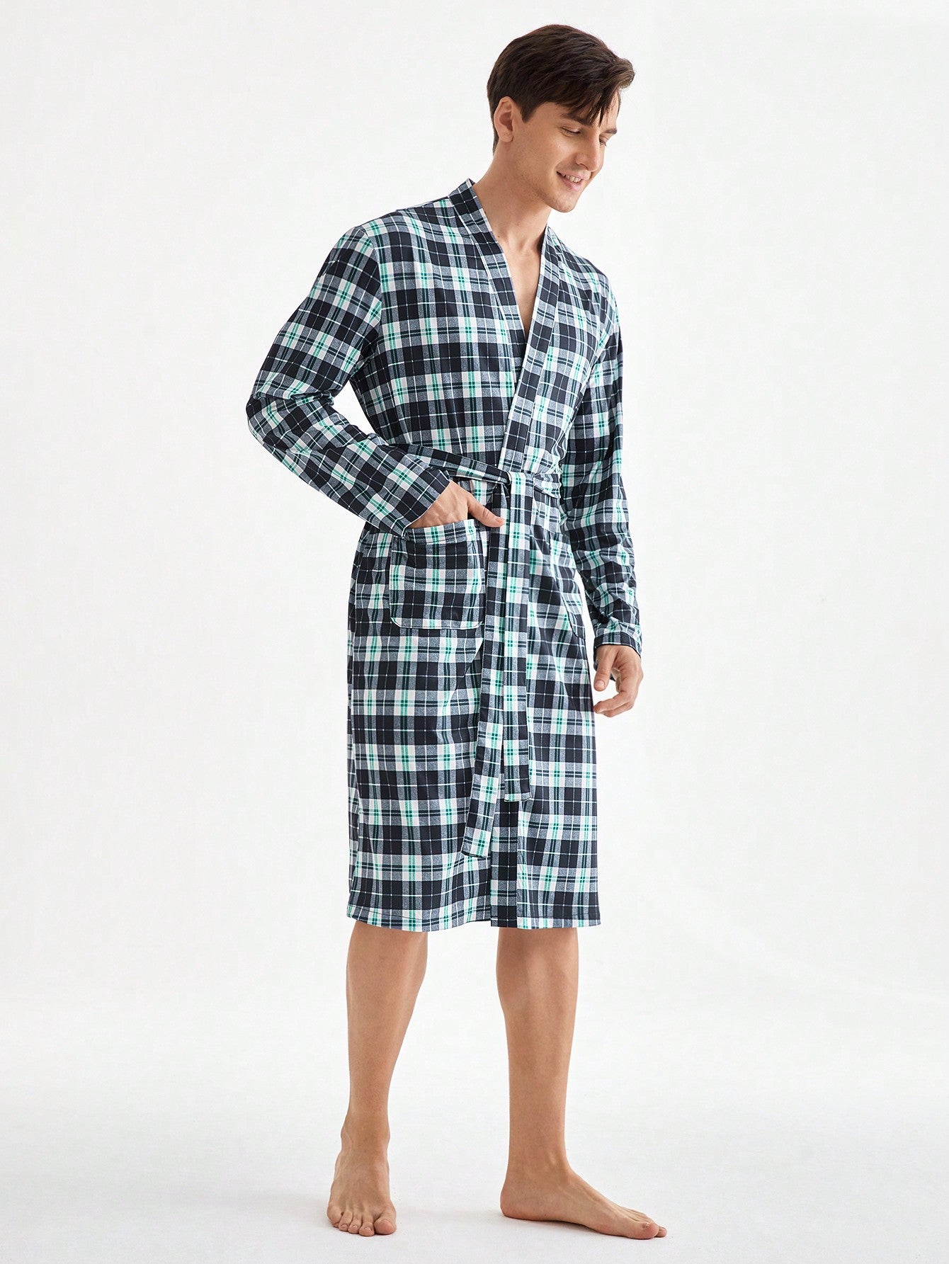 Men's Plaid Printed Simple Daily Long Sleeve Sleepwear Robe