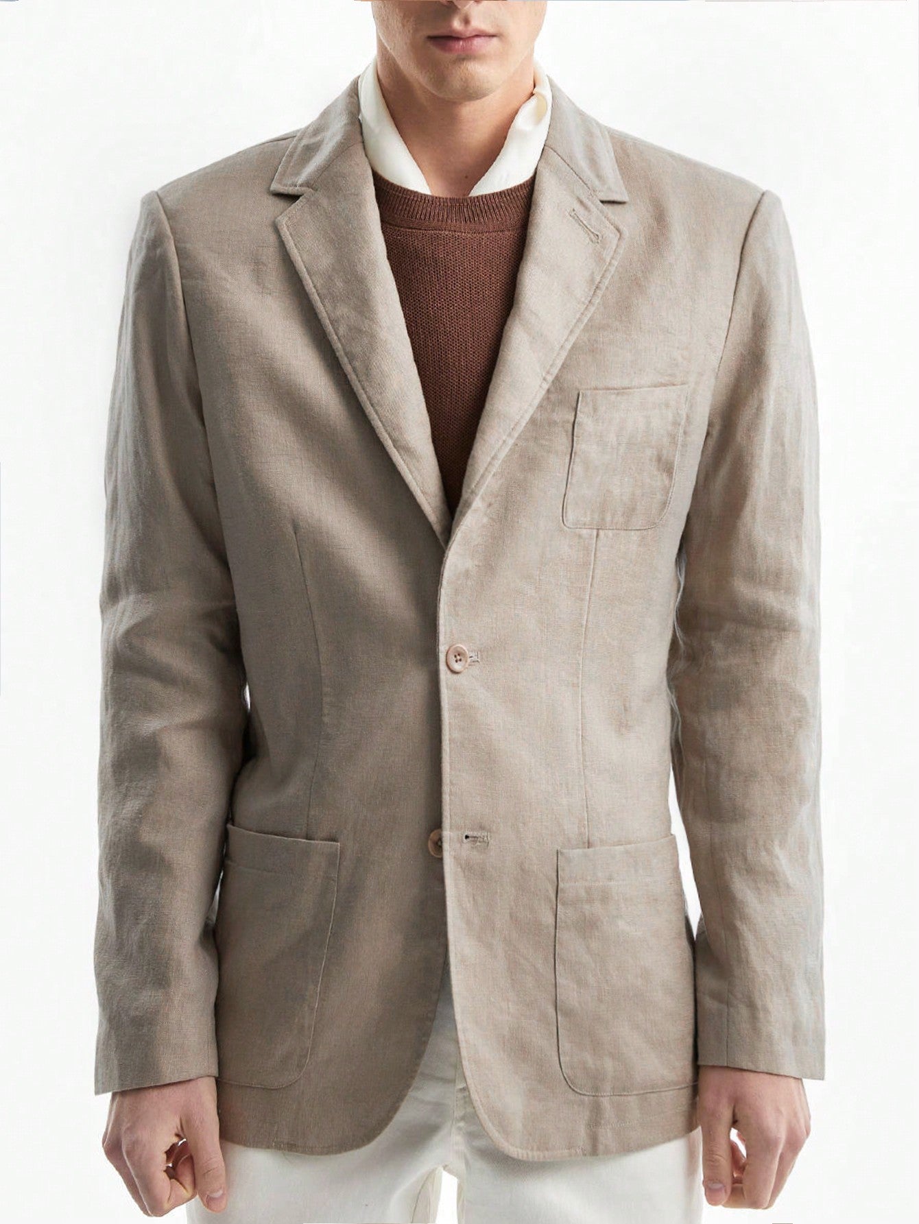 100% Linen Summer Woven Men's Patchwork Collar Long Sleeve Business Blazer