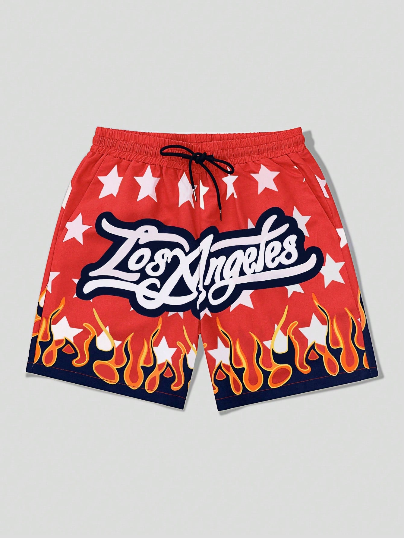 Men's Star & Slogan Printed Woven Shorts, Suitable For Daily Wear In Spring And Summer