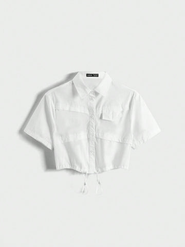 Women's Summer Y2K White Work Short Shirt