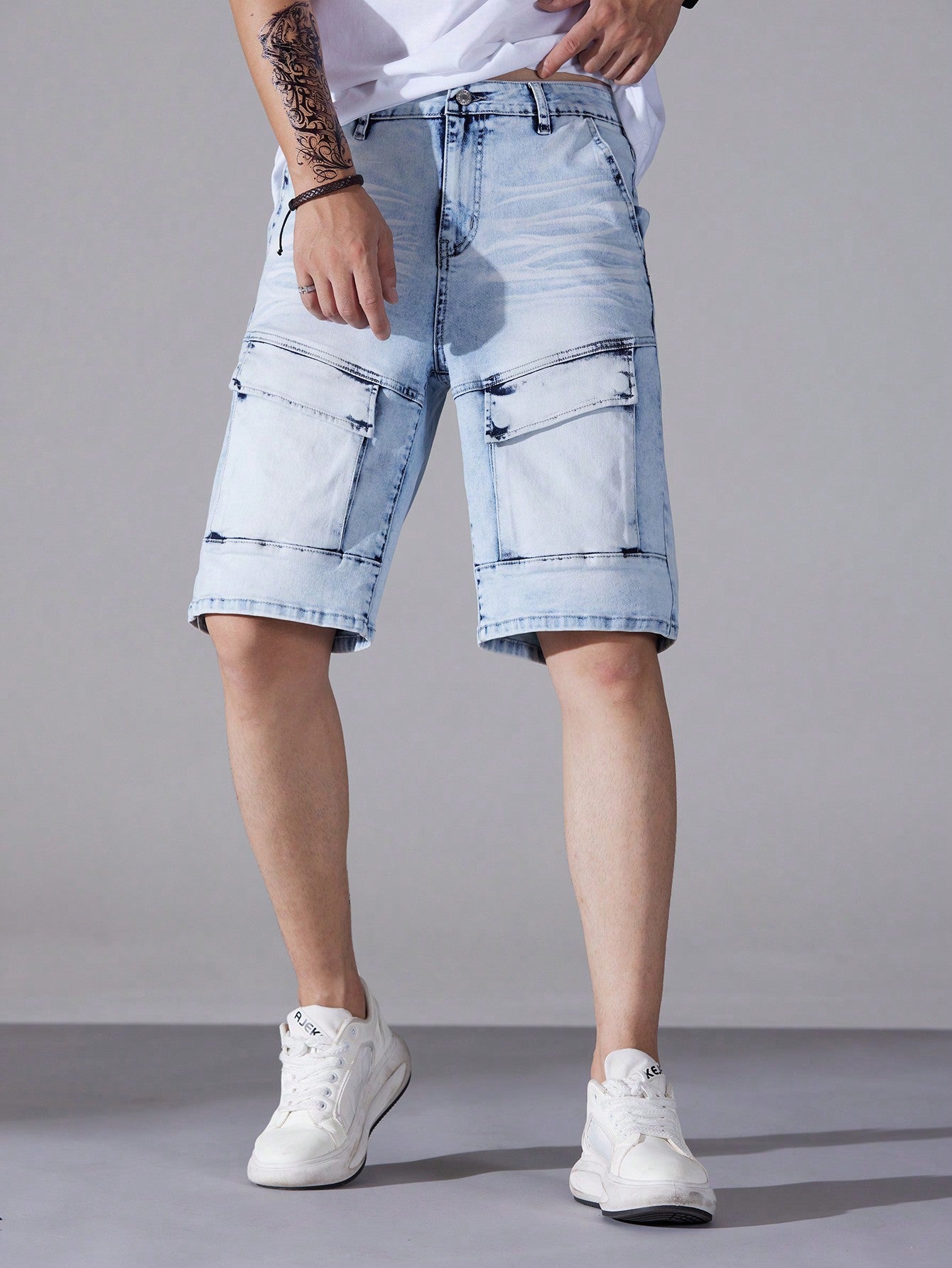 Men's Casual Denim Shorts With Pocket Design, Five Length