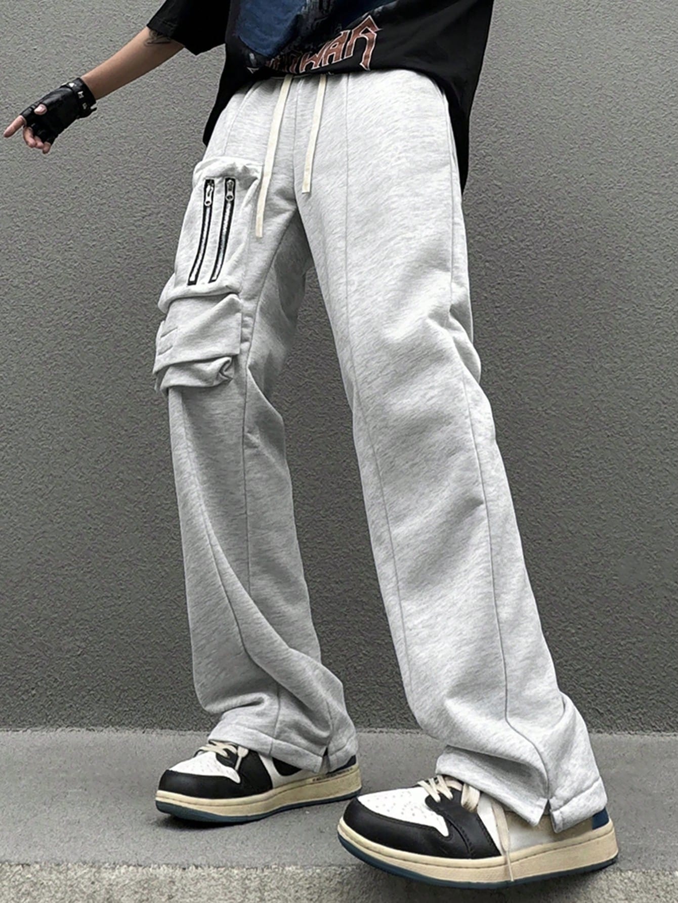 High Street Sporty Split Hem Drawstring Casual Cargo Pants