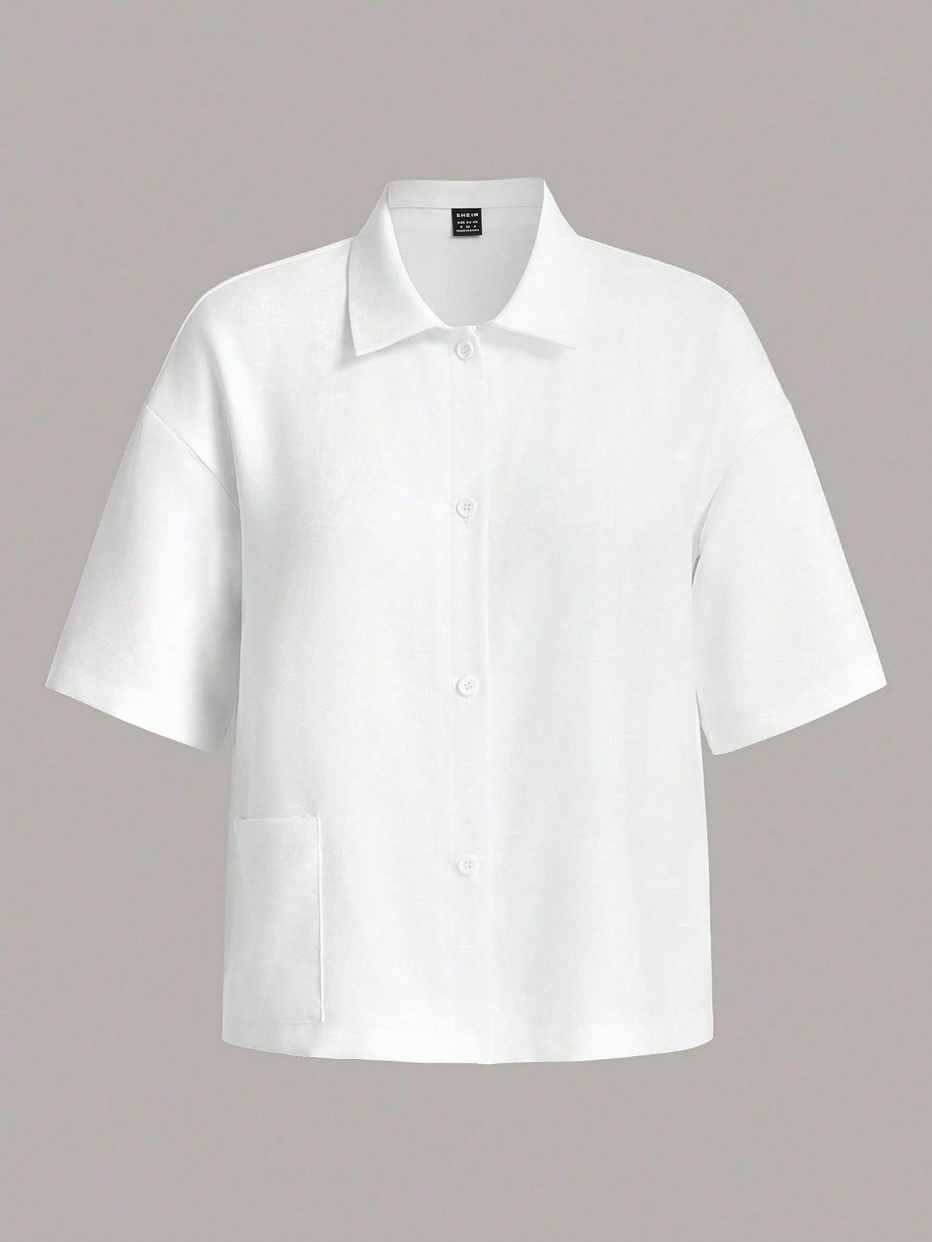 Women's Solid Color Button-Front Collared Shirt With Neck Tie And Pockets