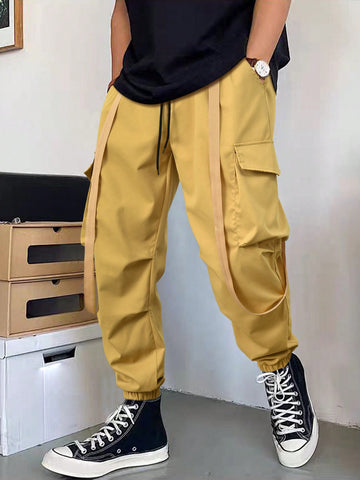 Men's Solid Color Drawstring Waistband Joggers With Pockets